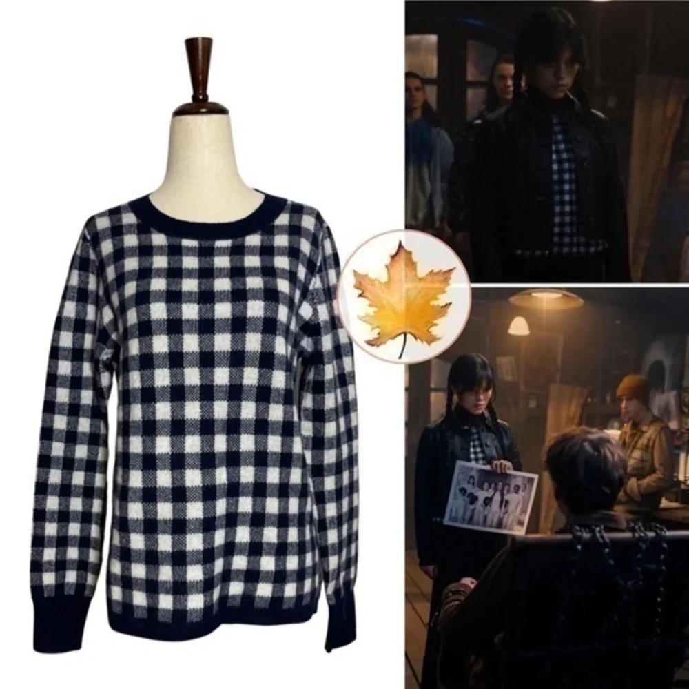 J.Crew • Gingham Checkered Cashmere Sweater S ASO Wednesday Addams